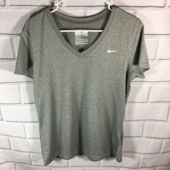 Nike Dri-Fit Womens Top Size Large Gray V-Neck - Picture 1 of 4